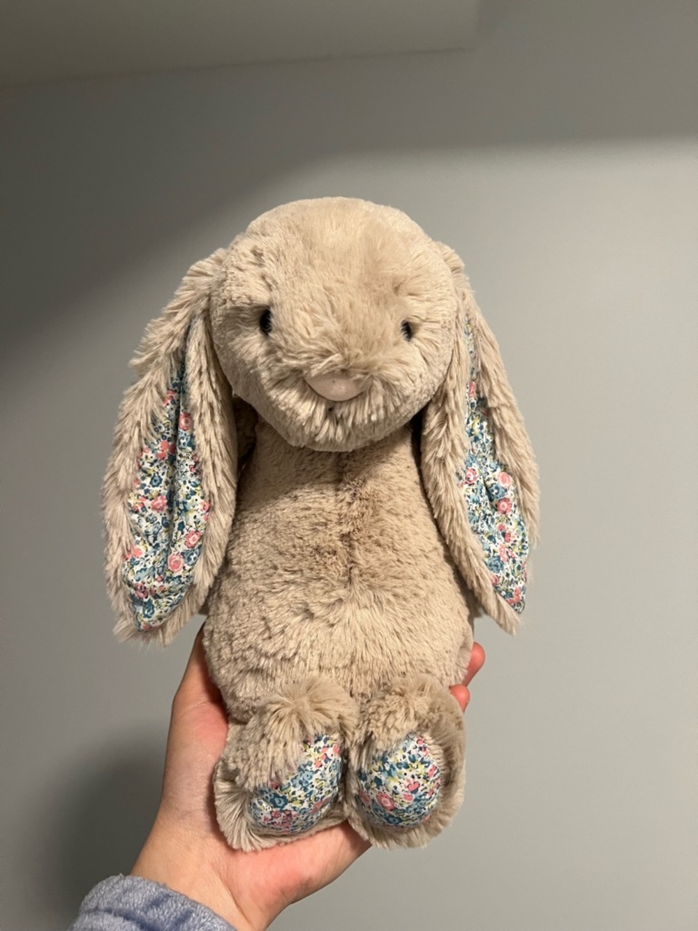 Jellycat Beige Blossom Blue Ears Bunny Medium EUC